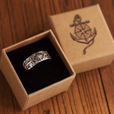 Safe Harbor Anchor & Helm Ring – Vintage Nautical Titanium Steel Band - Night Works