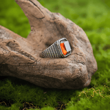 Scarlet & Black Stone Gothic Vintage Titanium Steel Ring - Night Works
