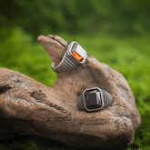 Scarlet & Black Stone Gothic Vintage Titanium Steel Ring - Night Works