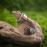 Scarlet & Black Stone Gothic Vintage Titanium Steel Ring - Night Works