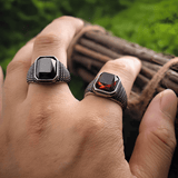 Scarlet & Black Stone Vintage Titanium Steel Ring - Night Works