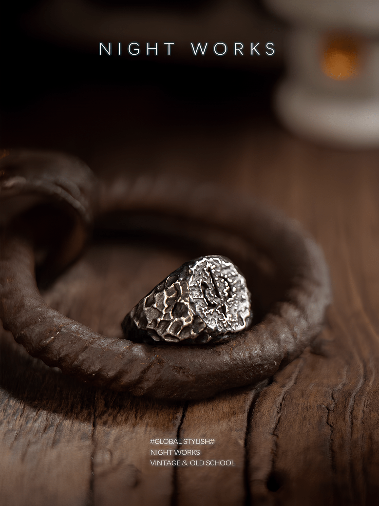 The Seal of Sauron Ring – Vintage Hammered Stainless Steel Signet - Night Works