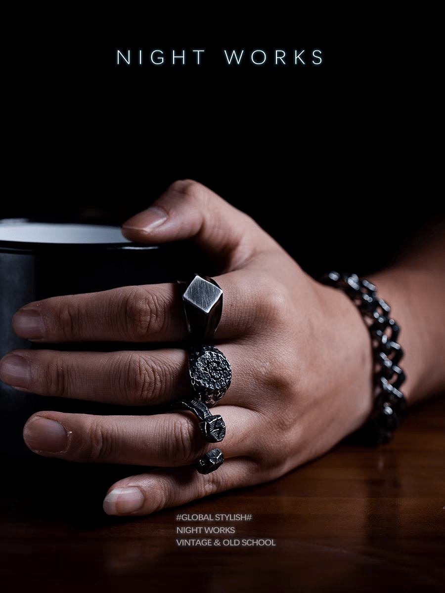 The Seal of Sauron Ring – Vintage Hammered Stainless Steel Signet - Night Works