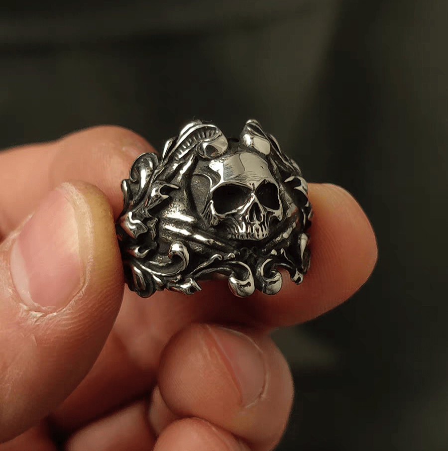 Titanium Steel Gothic Skull Ring - Symphony of Death - Night Works