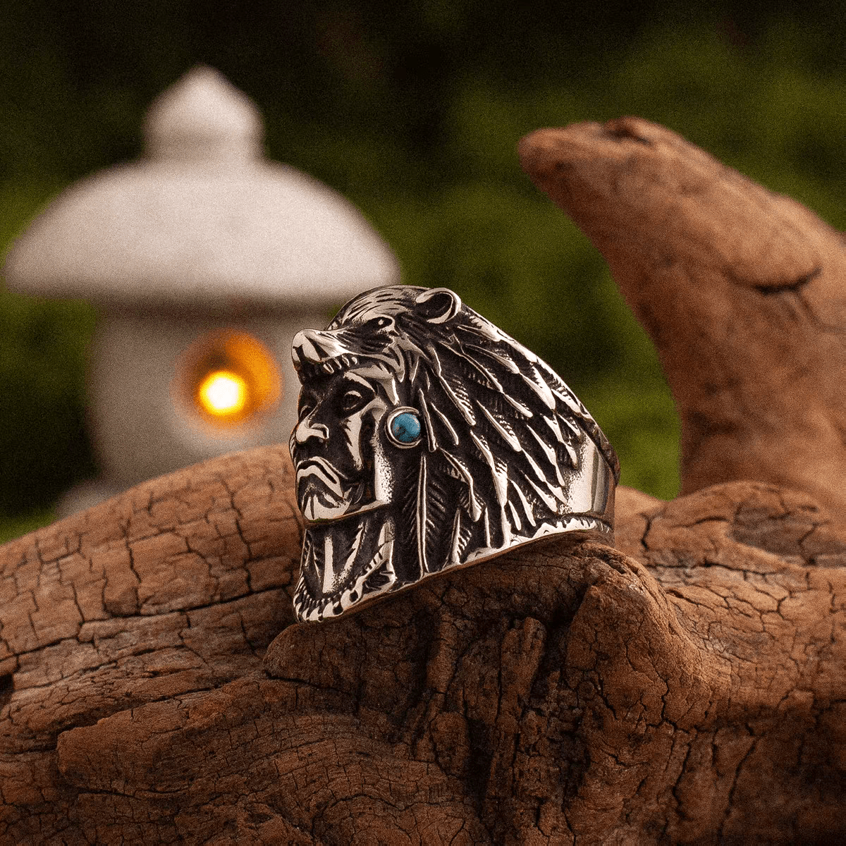 Tribal Chief Turquoise Ring – Vintage Fred Harvey Style Titanium Steel - Night Works