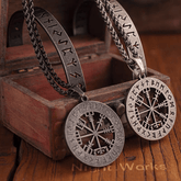 Vegvísir Viking Compass Pendant – Norse Rune Wayfinder Necklace - Night Works