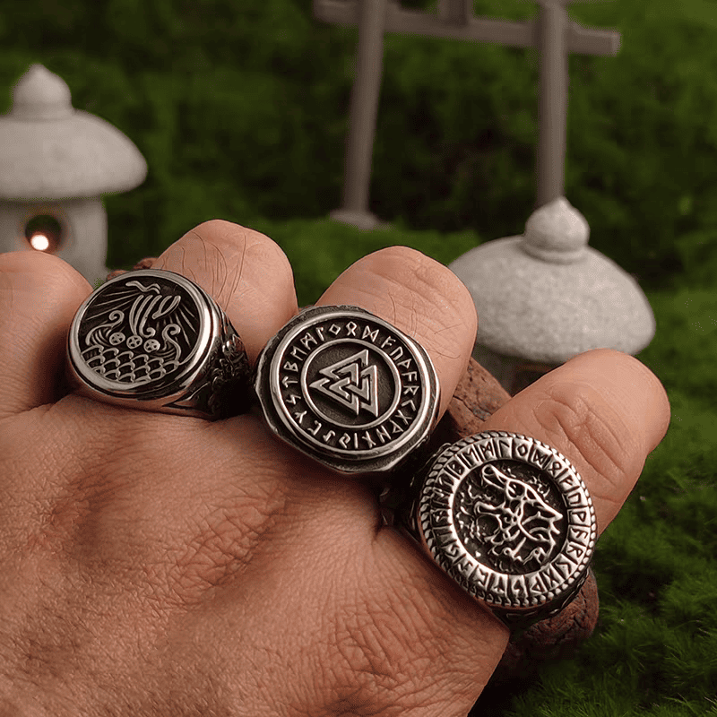 Viking Valhalla Rune Ring – Titanium Steel Signet Ring - Night Works