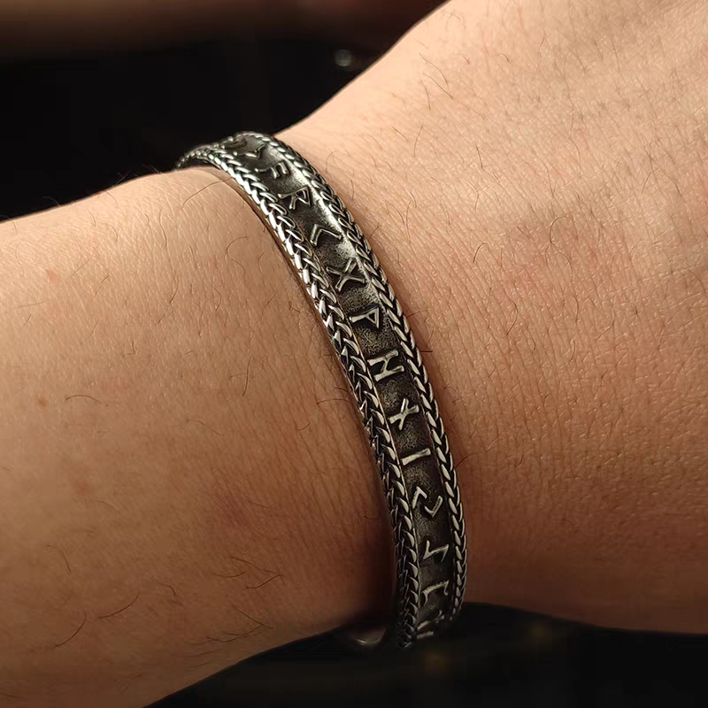 Freyr Rune Viking Bracelet – Adjustable Norse Mythology Stainless Steel Cuff