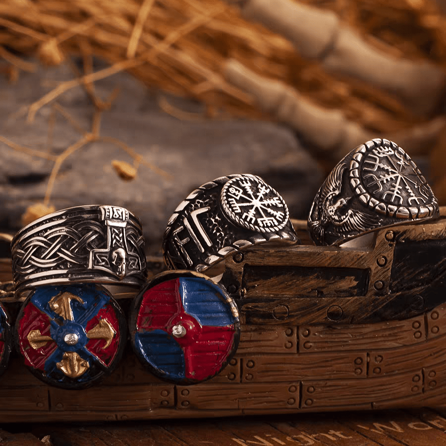 Aegishjalmur Helm of Awe Ring – Norse Viking Titanium Steel Rune Ring - Night Works
