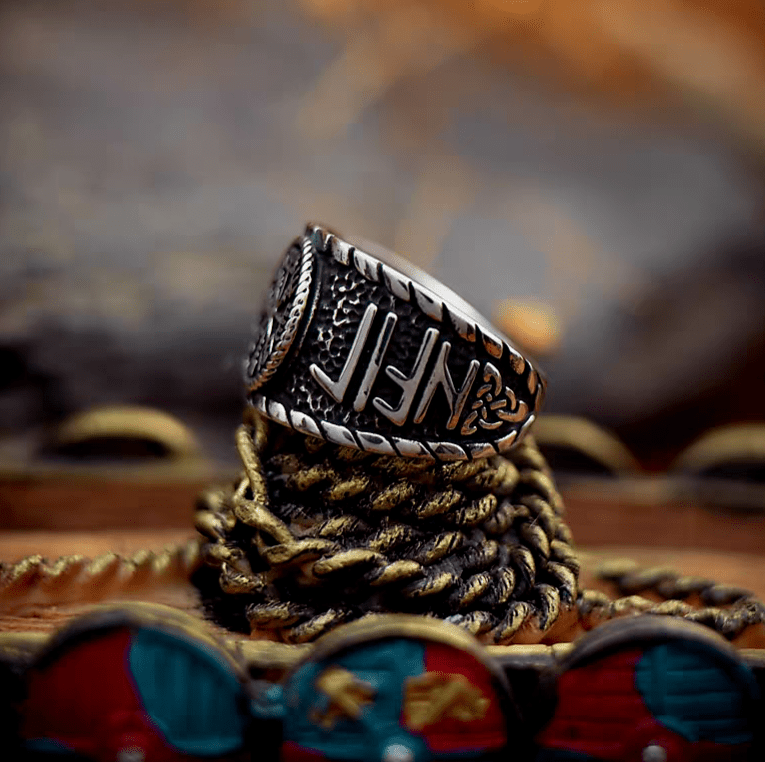 Aegishjalmur Helm of Awe Ring – Norse Viking Titanium Steel Rune Ring - Night Works