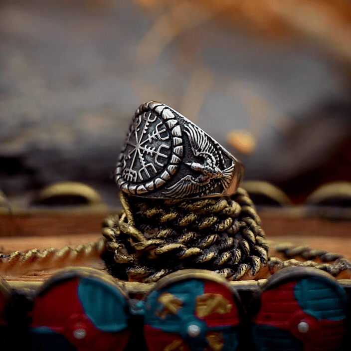 Aegishjalmur Helm of Awe Ring – Norse Viking Titanium Steel Rune Ring - Night Works