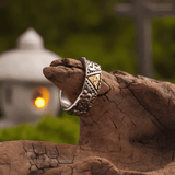 All - Seeing Eye Gold Accent Ring – Vintage Titanium Steel Band - Night Works