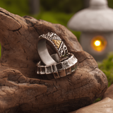 All - Seeing Eye Gold Accent Ring – Vintage Titanium Steel Band - Night Works