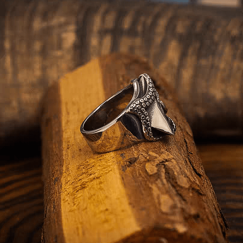 All - Seeing Eye Octopus Ring – Dark Titanium Steel Gothic Band - Night Works