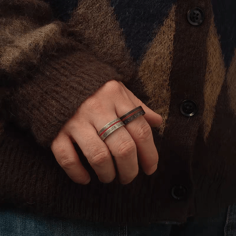 Ancala Red Wood Ring – Nordic Rune Stainless Steel Ring - Night Works