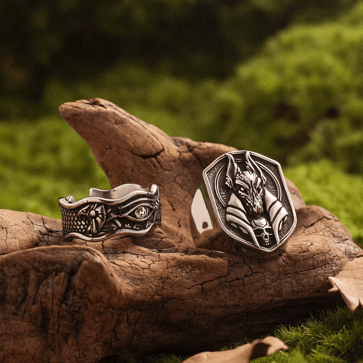 Anubis Ring – Egyptian Titanium Steel Statement Band - Night Works