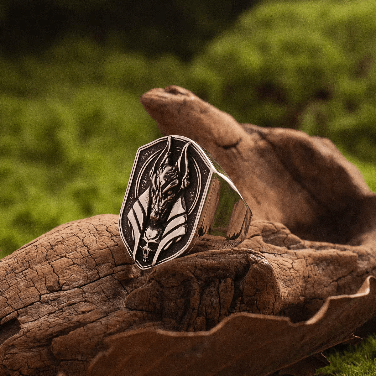 Anubis Ring – Egyptian Titanium Steel Statement Band - Night Works