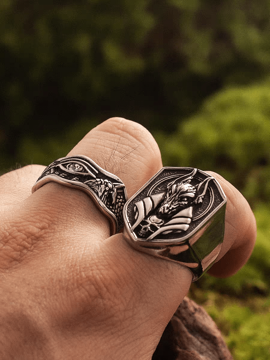 Anubis Ring – Egyptian Titanium Steel Statement Band - Night Works