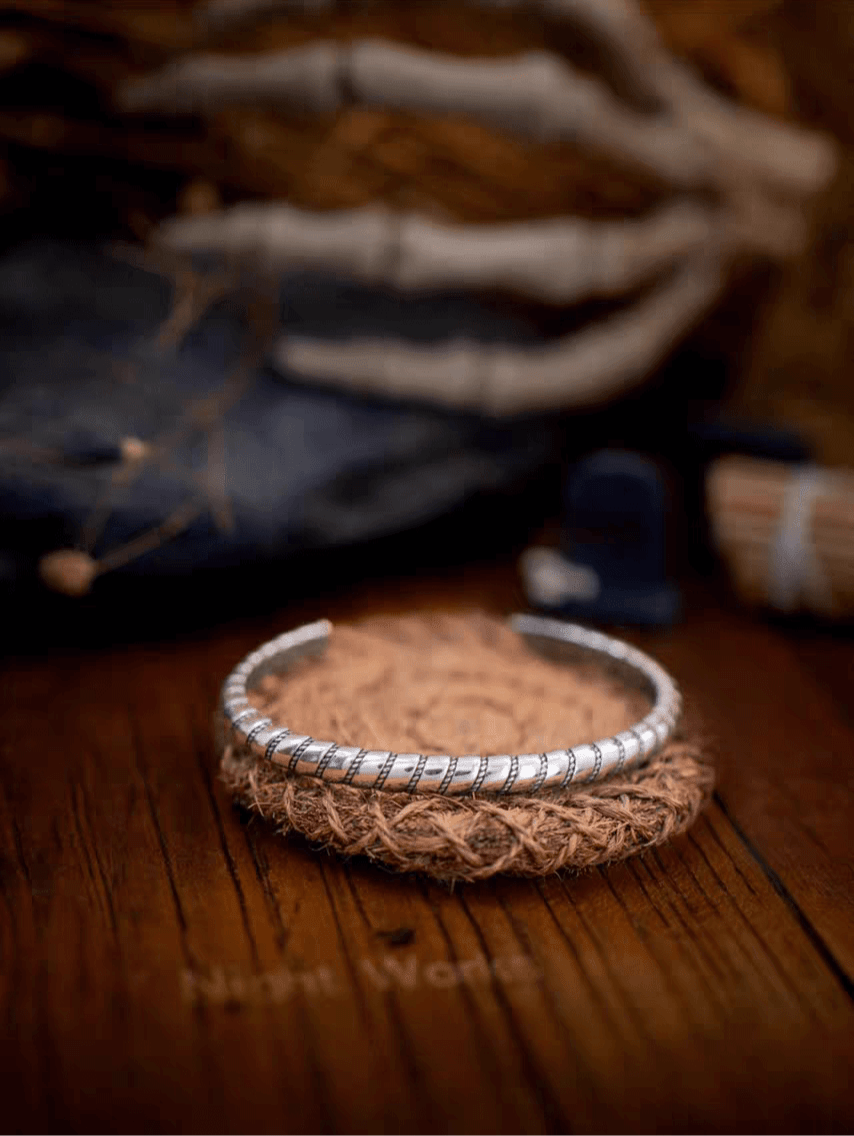 Barbed Rope & Twisted Open Cuff Bracelet – Adjustable Titanium Steel - Night Works