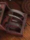 Barbed Rope & Twisted Open Cuff Bracelet – Adjustable Titanium Steel - Night Works