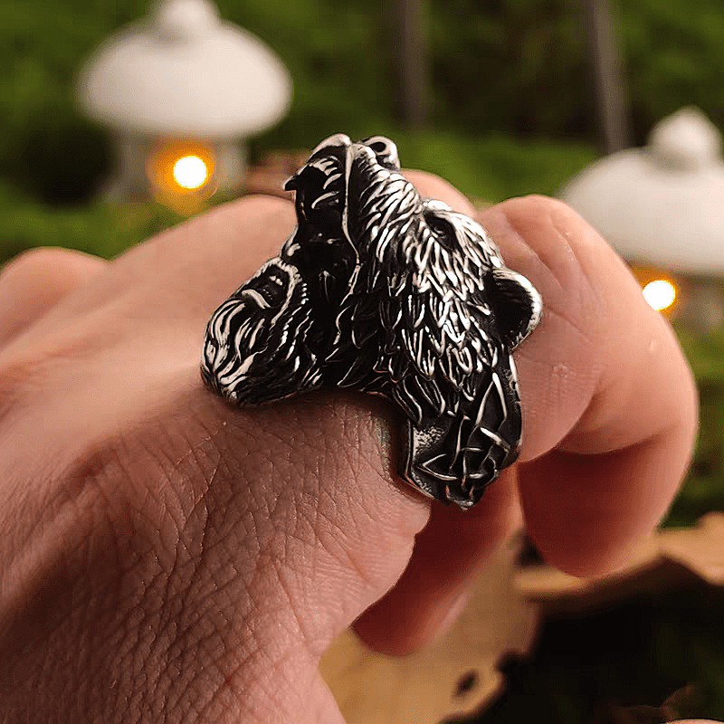 Berserker’s Fury Ring – Viking Bear Head Titanium Steel - Night Works