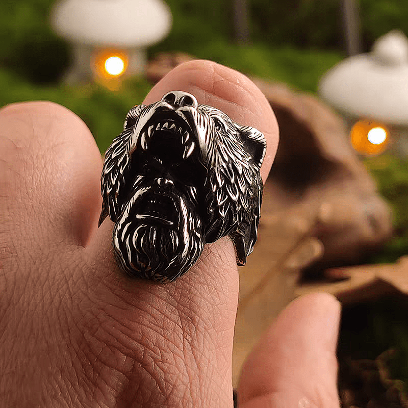 Berserker’s Fury Ring – Viking Bear Head Titanium Steel - Night Works