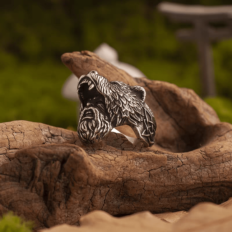 Berserker’s Fury Ring – Viking Bear Head Titanium Steel - Night Works