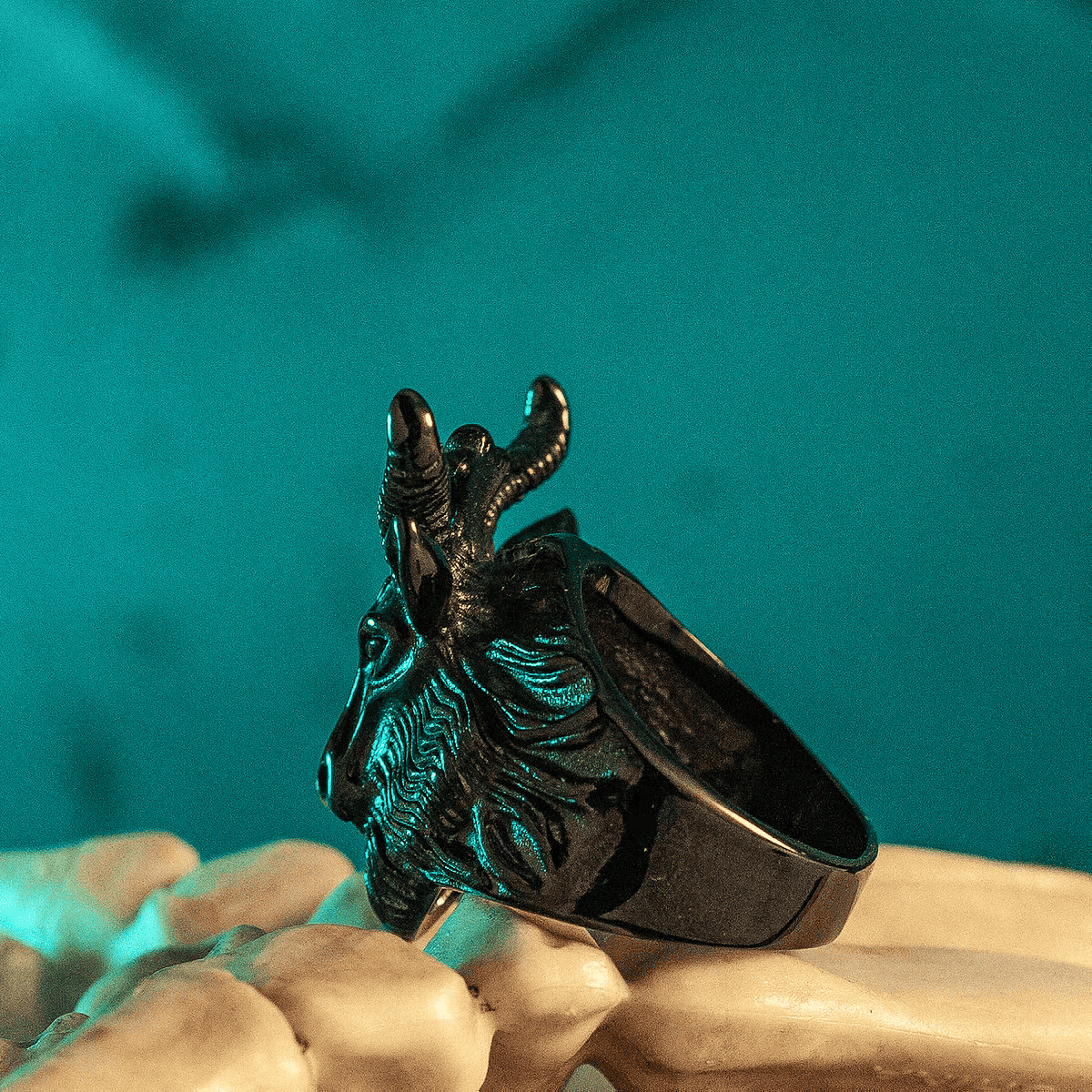 Black Goat Ring – Gothic Occult Titanium Steel Band - Night Works
