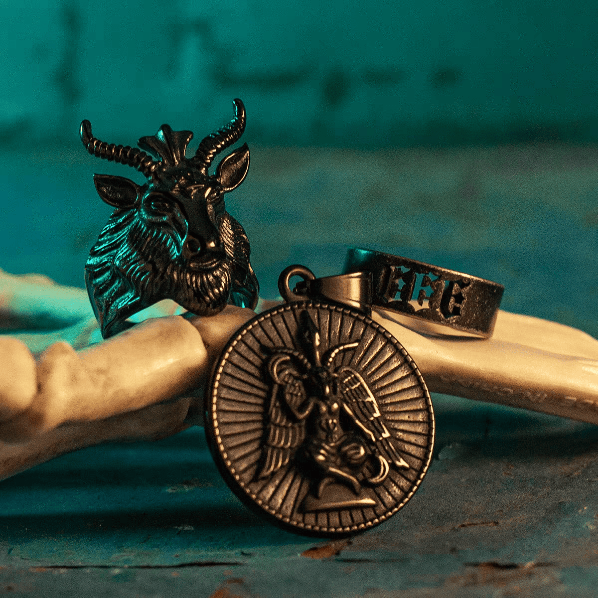 Black Goat Ring – Gothic Occult Titanium Steel Band - Night Works
