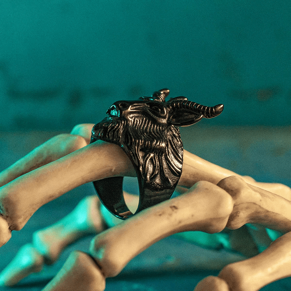Black Goat Ring – Gothic Occult Titanium Steel Band - Night Works