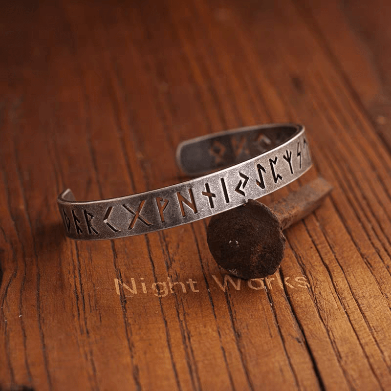 Black Nordic Rune Bracelet – Viking Stainless Steel Cuff - Night Works