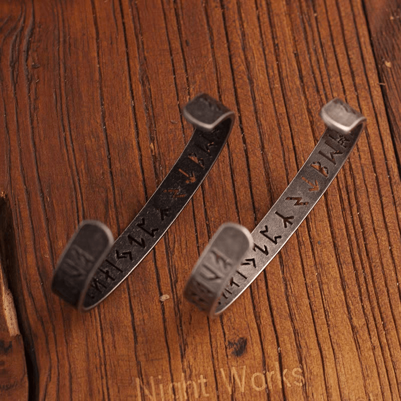 Black Nordic Rune Bracelet – Viking Stainless Steel Cuff - Night Works