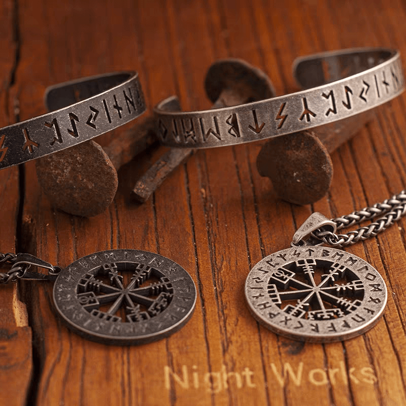 Black Nordic Rune Bracelet – Viking Stainless Steel Cuff - Night Works