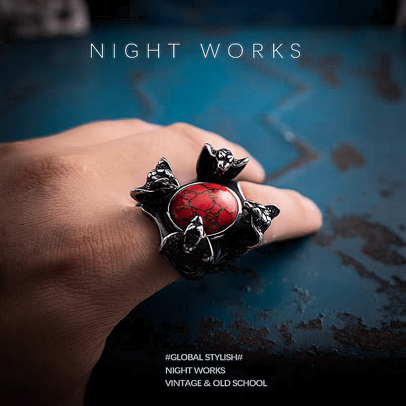 Blood Rite Cobra Eye Ring – Gothic Serpent with Red Stone - Night Works