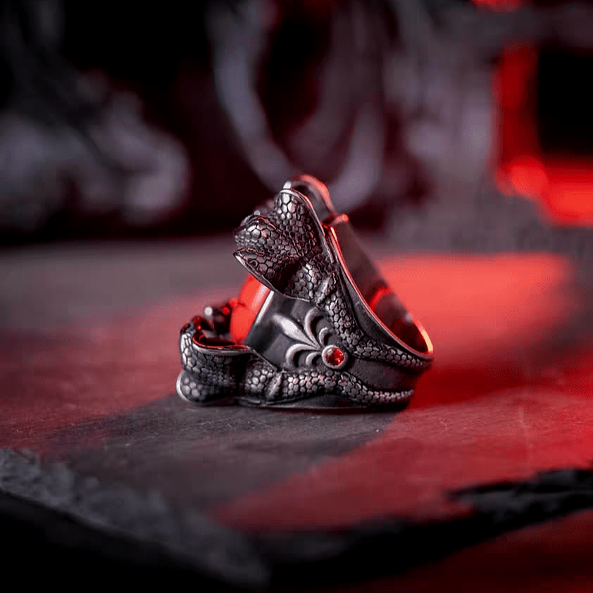 Blood Rite Cobra Eye Ring – Gothic Serpent with Red Stone - Night Works