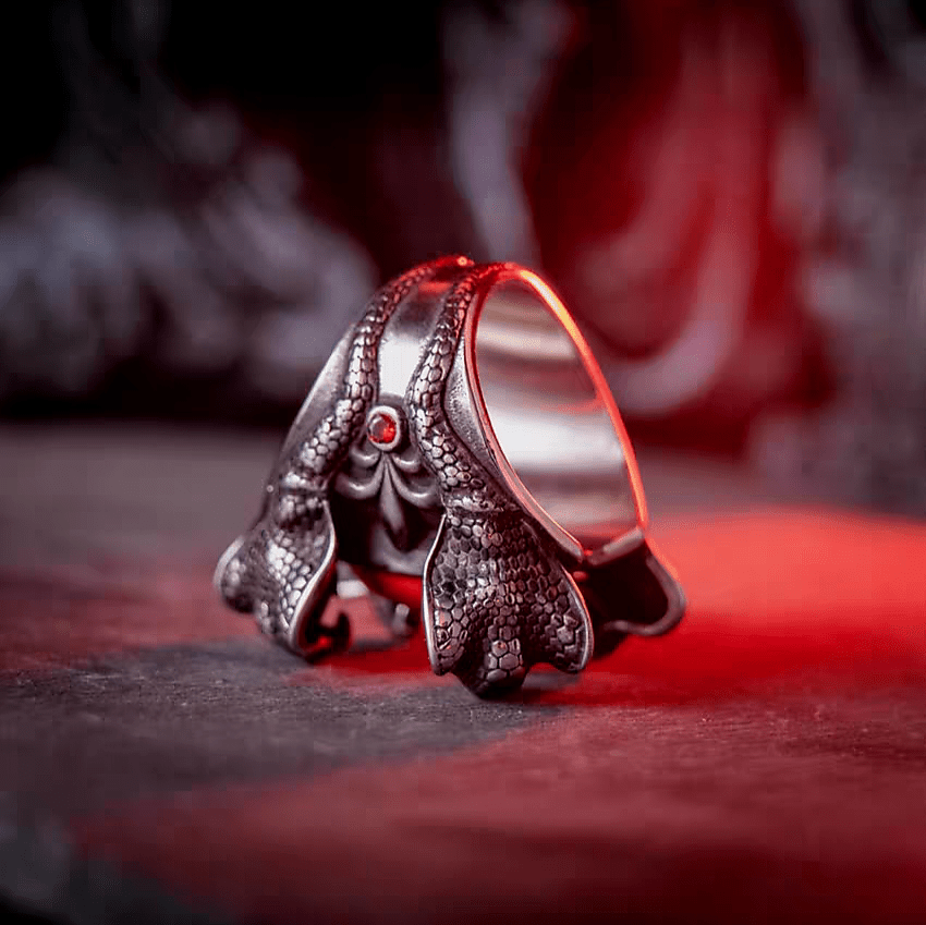 Blood Rite Cobra Eye Ring – Gothic Serpent with Red Stone - Night Works