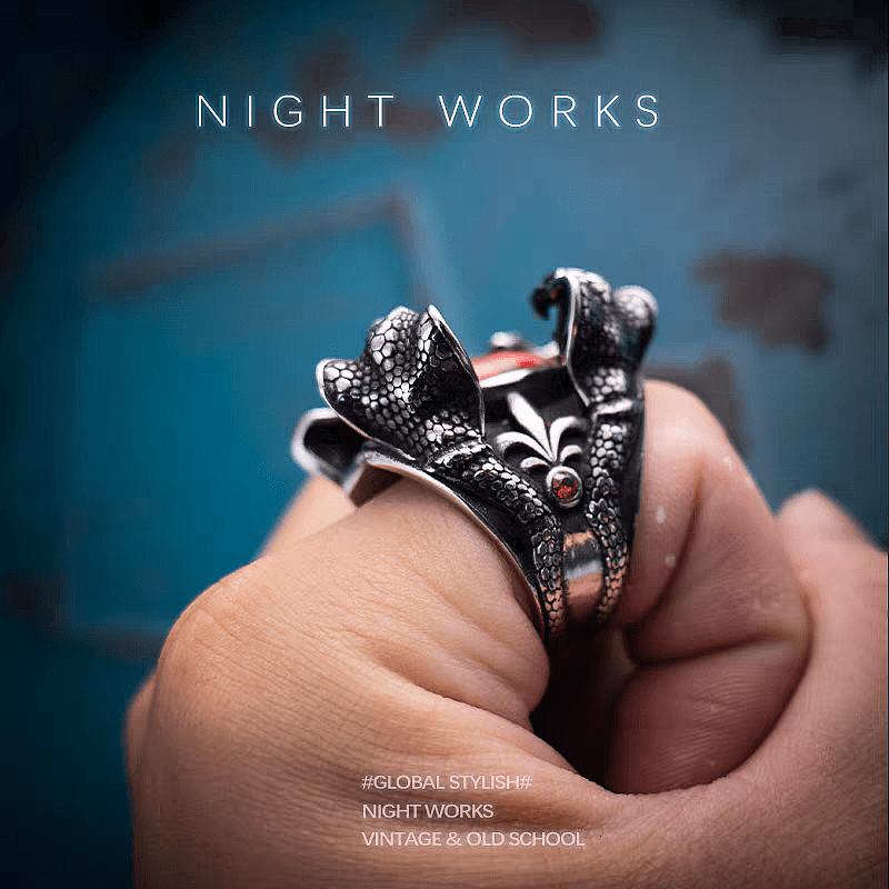 Blood Rite Cobra Eye Ring – Gothic Serpent with Red Stone - Night Works
