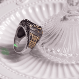 Byzantine Legacy Ring - Vintage Green Gem Gold Engraved - Night Works