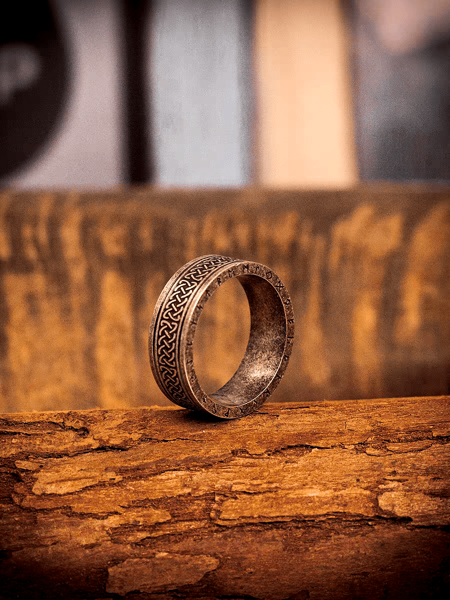 Celtic Knot Vintage Ring – Wide Titanium Steel Band - Night Works