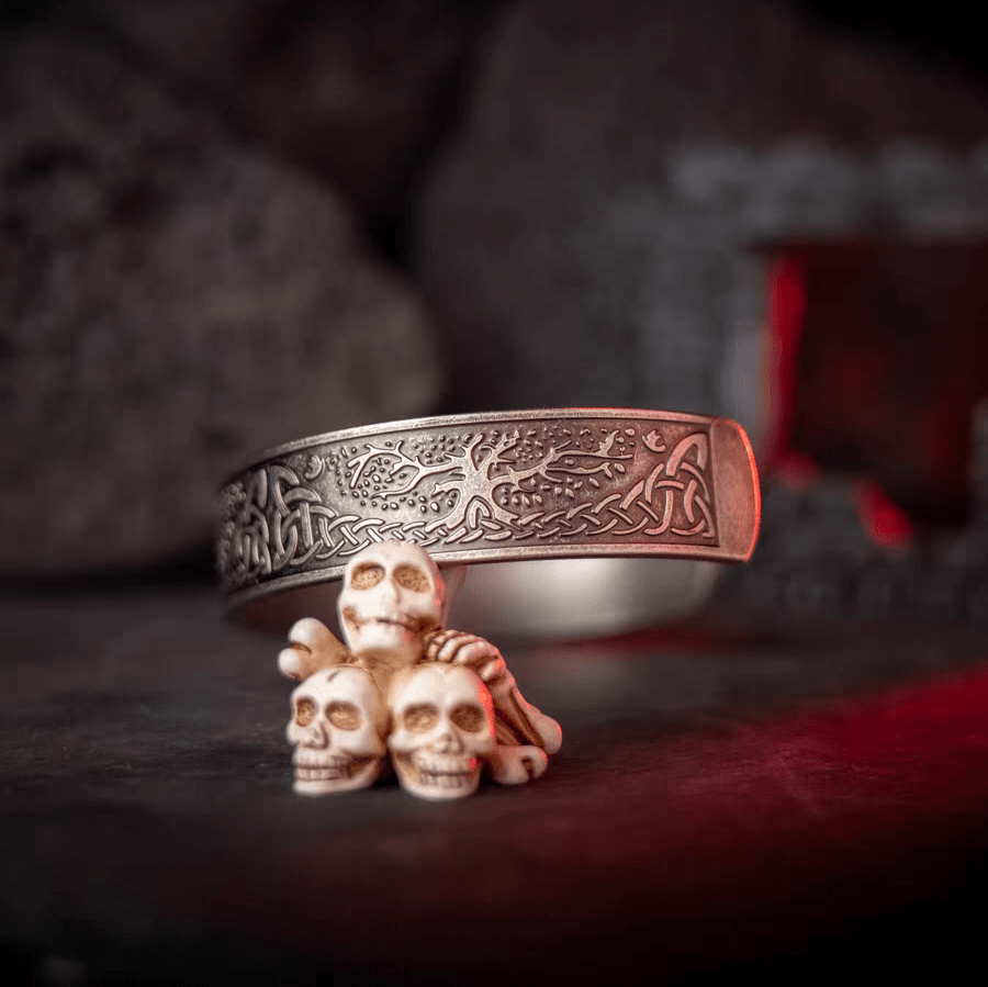Celtic Sacred Oak Bracelet – Wide Stainless Steel Celtic Knot Bangle - Night Works