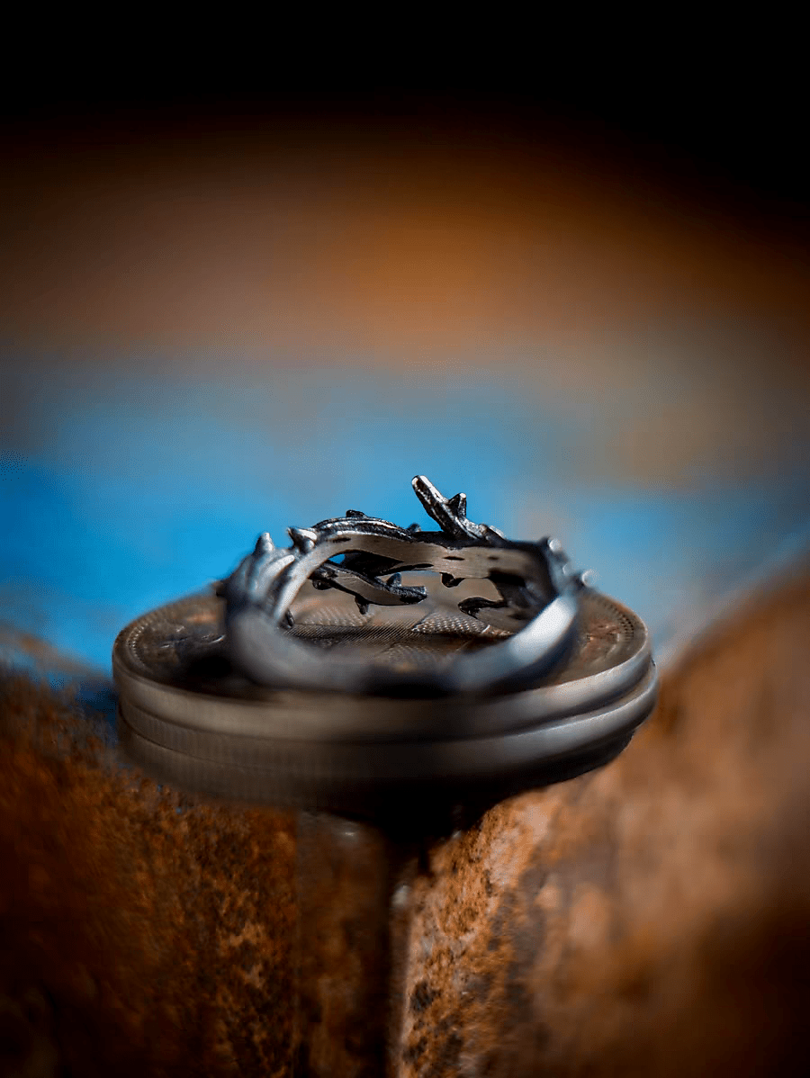 Crown of Thorns Ring – Dark Vintage Titanium Steel Band - Night Works