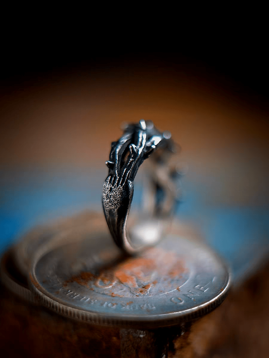 Crown of Thorns Ring – Dark Vintage Titanium Steel Band - Night Works