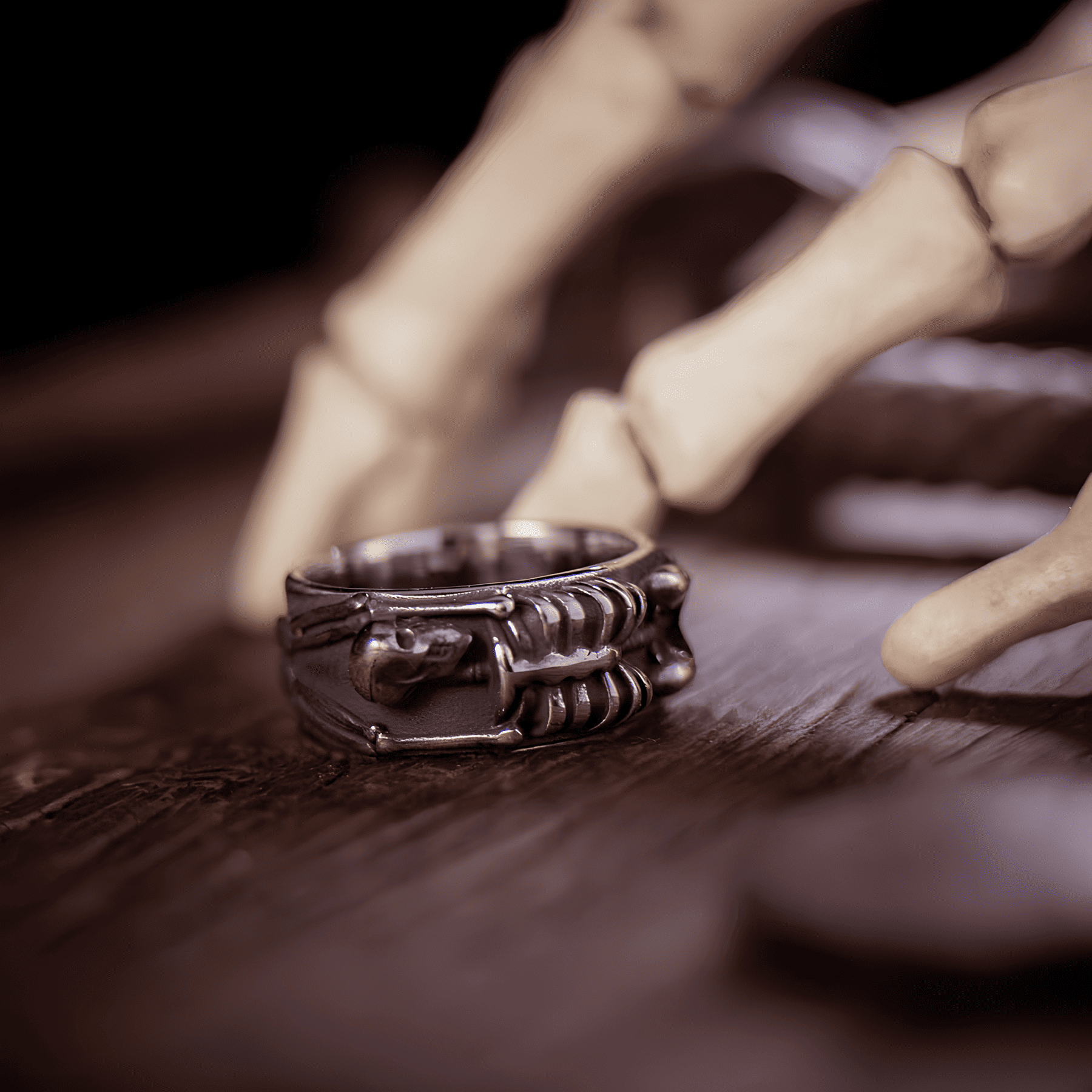 Cycle of Life Skeleton Wide Band Ring - Night Works