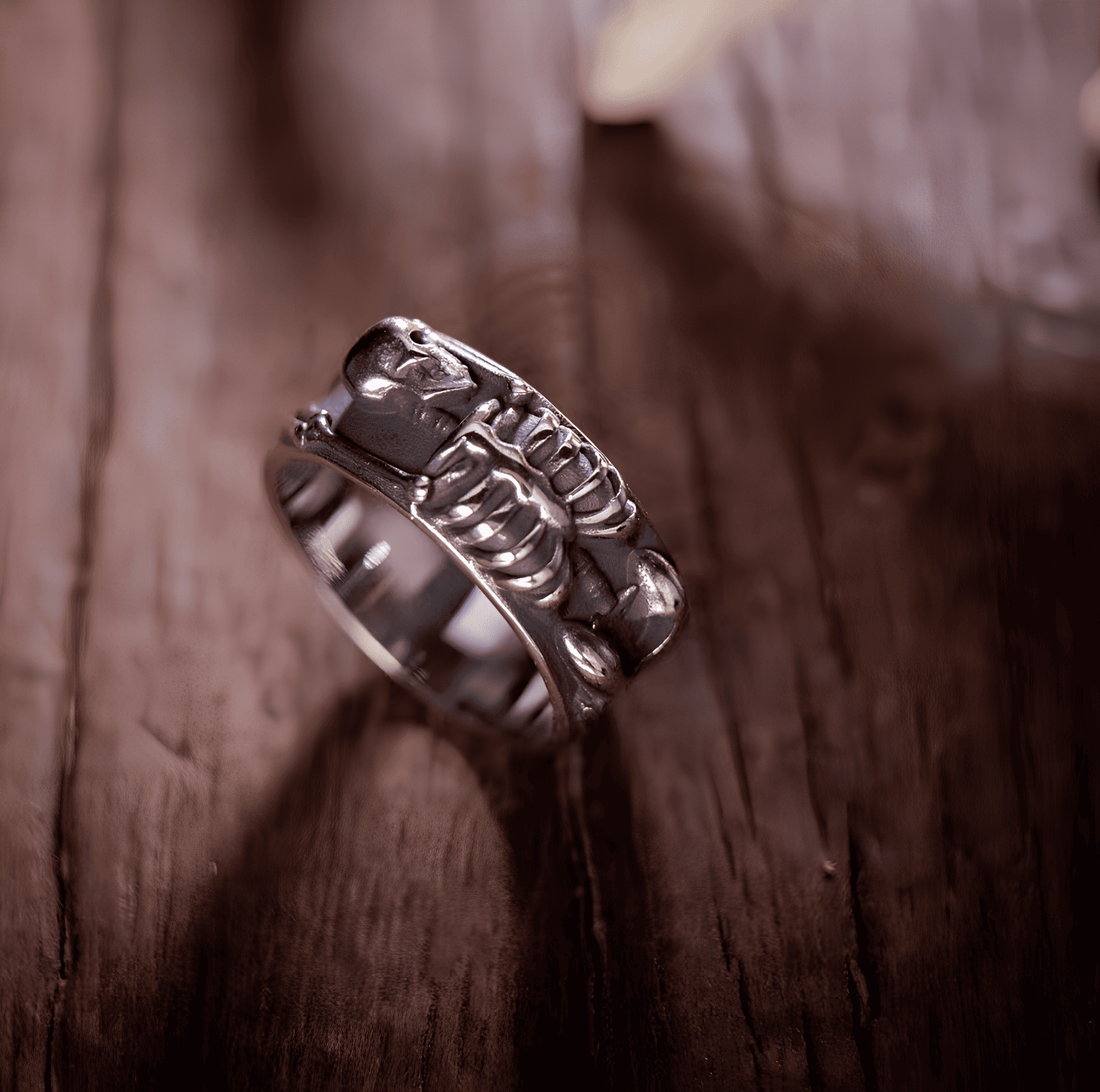 Cycle of Life Skeleton Wide Band Ring - Night Works