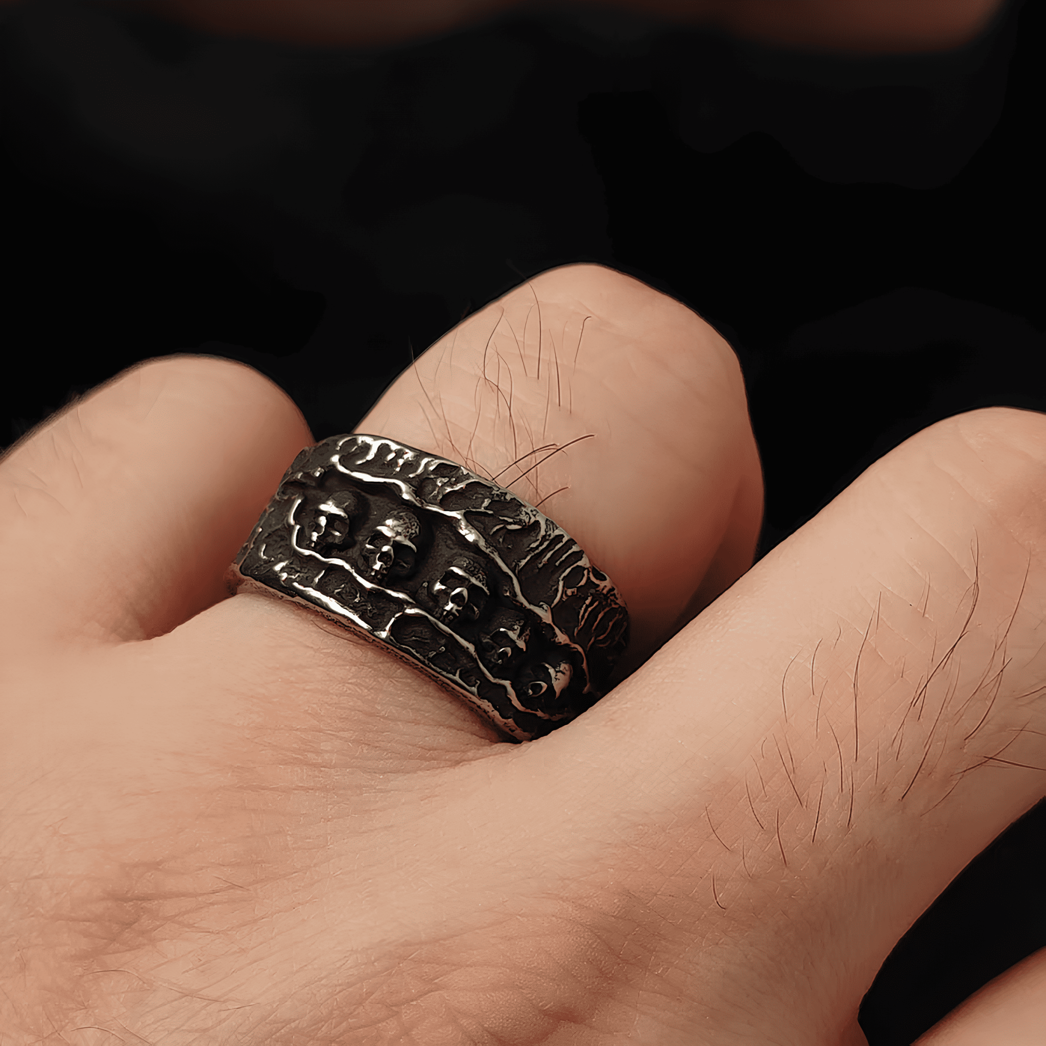 Dark Pact Wide Skull Gothic Titanium Steel Ring - Night Works
