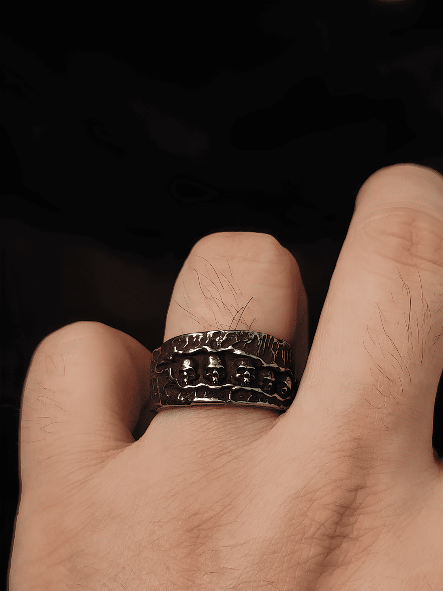 Dark Pact Wide Skull Gothic Titanium Steel Ring - Night Works
