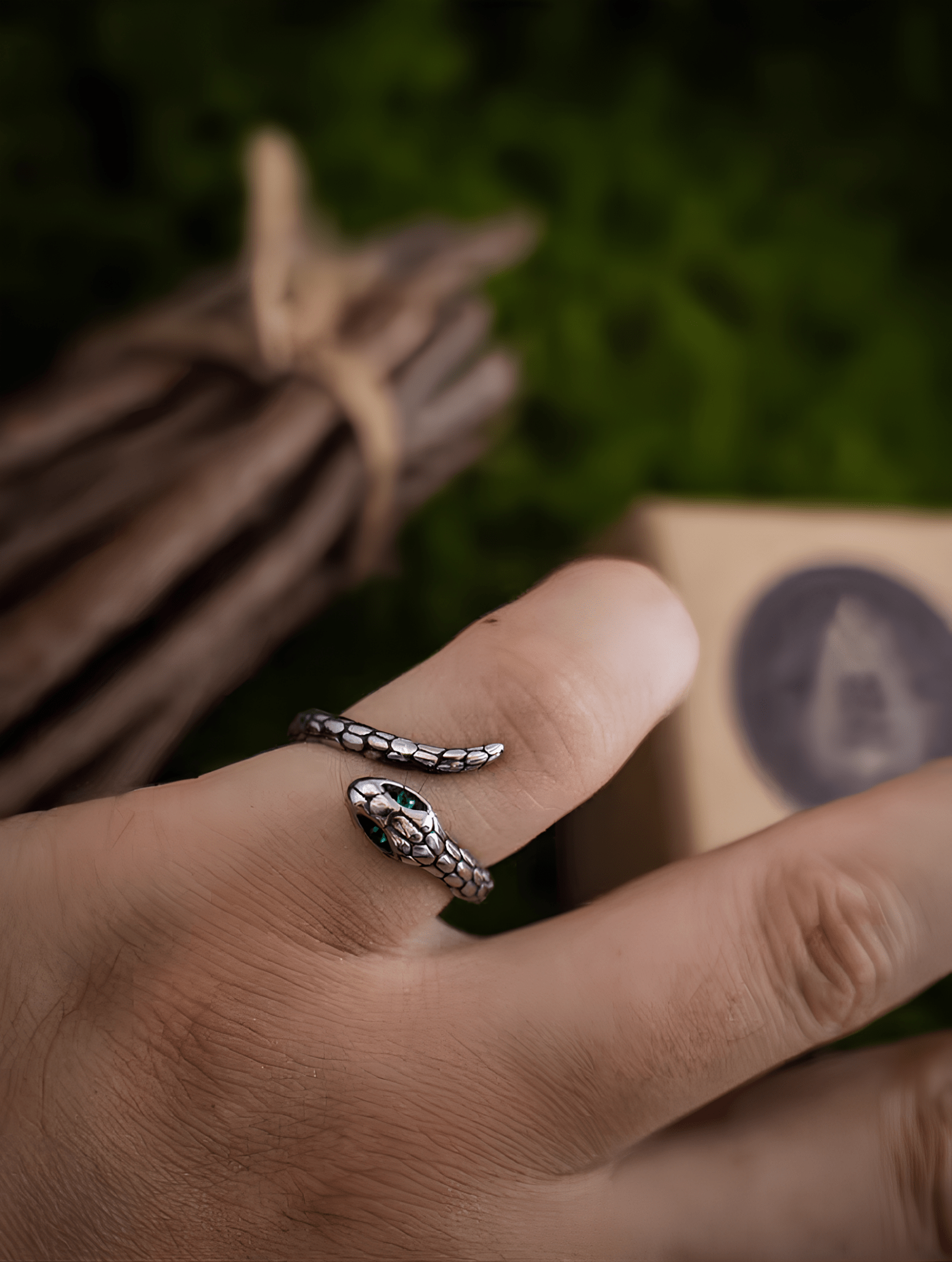 Dark Serpent Gothic Ring – Vintage Stainless Steel Snake Band - Night Works