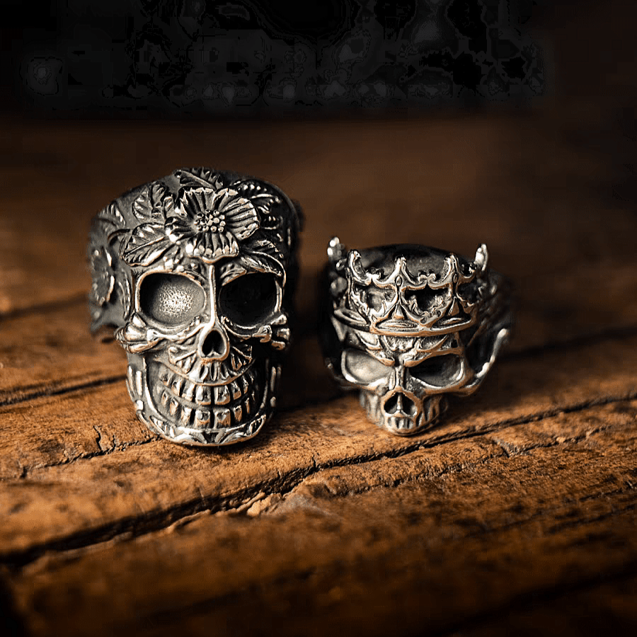 Day of the Dead Floral Skull Gothic Titanium Steel Ring - Night Works