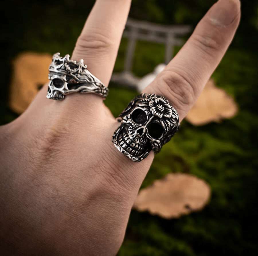 Day of the Dead Floral Skull Gothic Titanium Steel Ring - Night Works