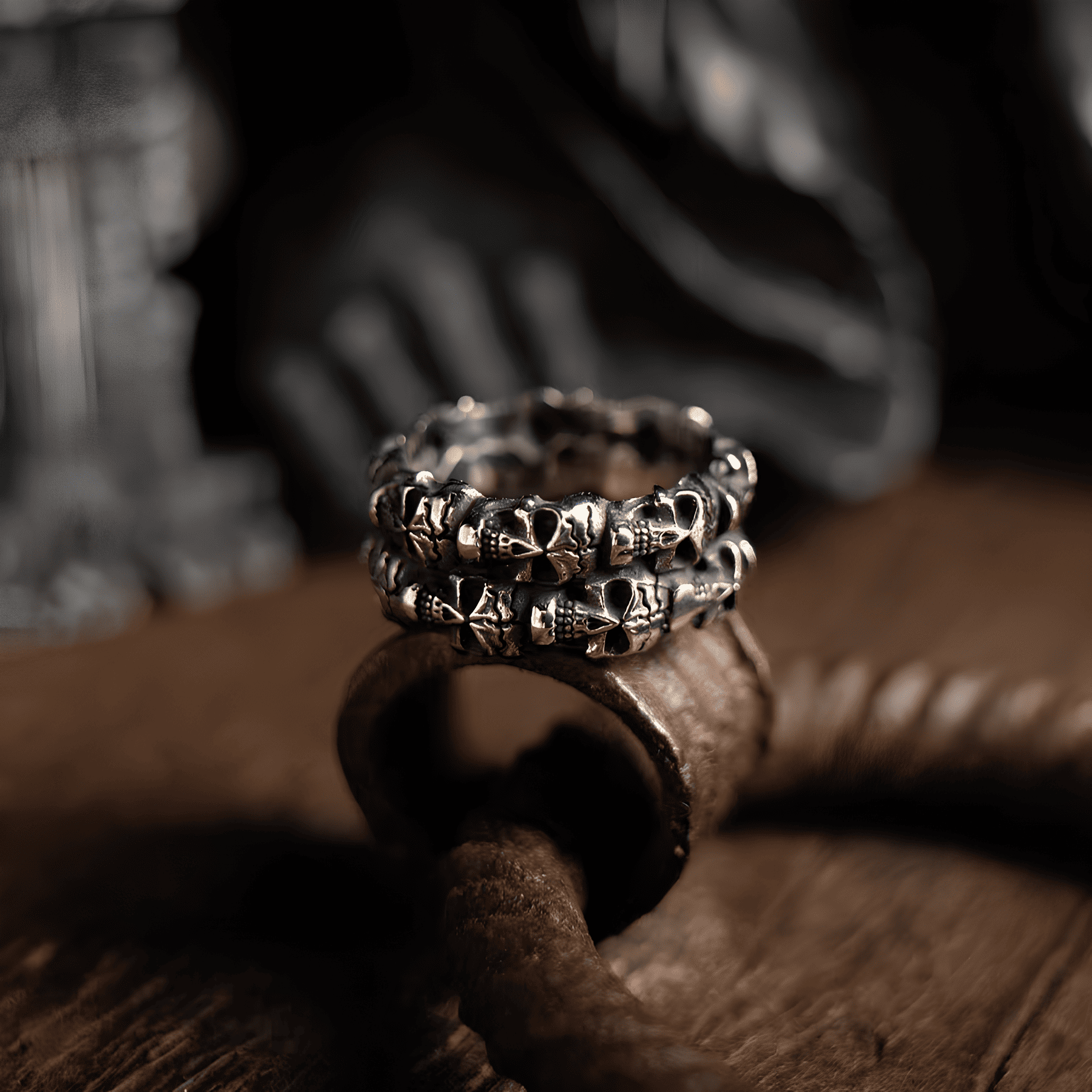 Death Match - Double Skull Band Titanium Steel Ring - Night Works